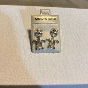 Sterling Silver Hawaiian Turtle and Plumeria Flower Earrings